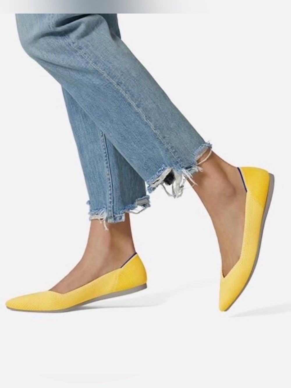 Rothy’s The Point Flats Sunshine Yellow Blue Trim Knit Shoes Size 10 NEW Retired